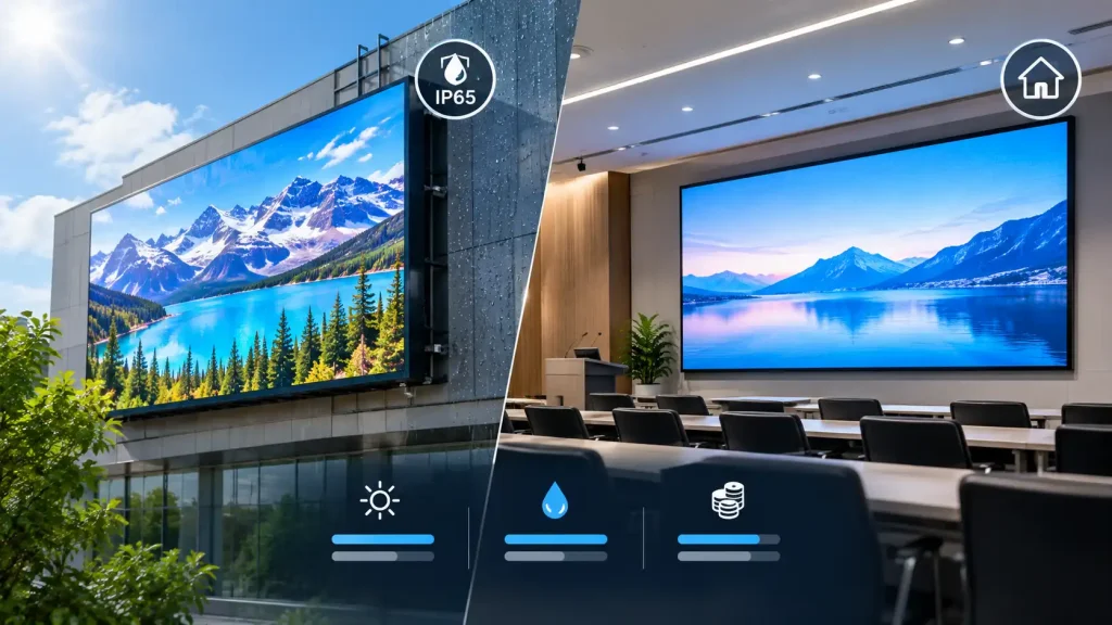 Outdoor vs Indoor LED Screens Brightness, IP Rating and Cost